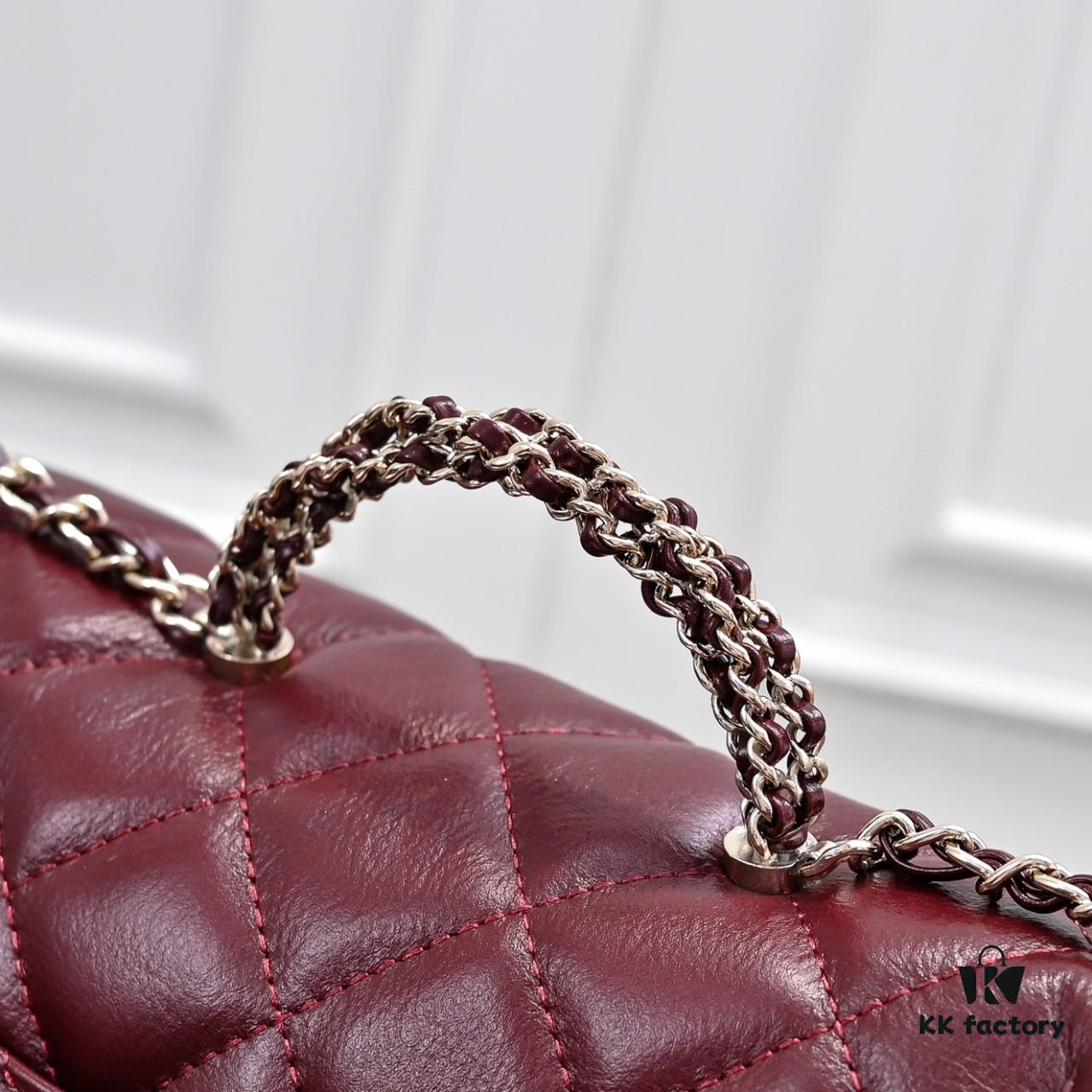 69305095f09edb6de4c4ebb3 Large Size 👑 Chanel 24B New Collection Top-Grain Waxed Leather Bag with Braided Metal Chain Handle