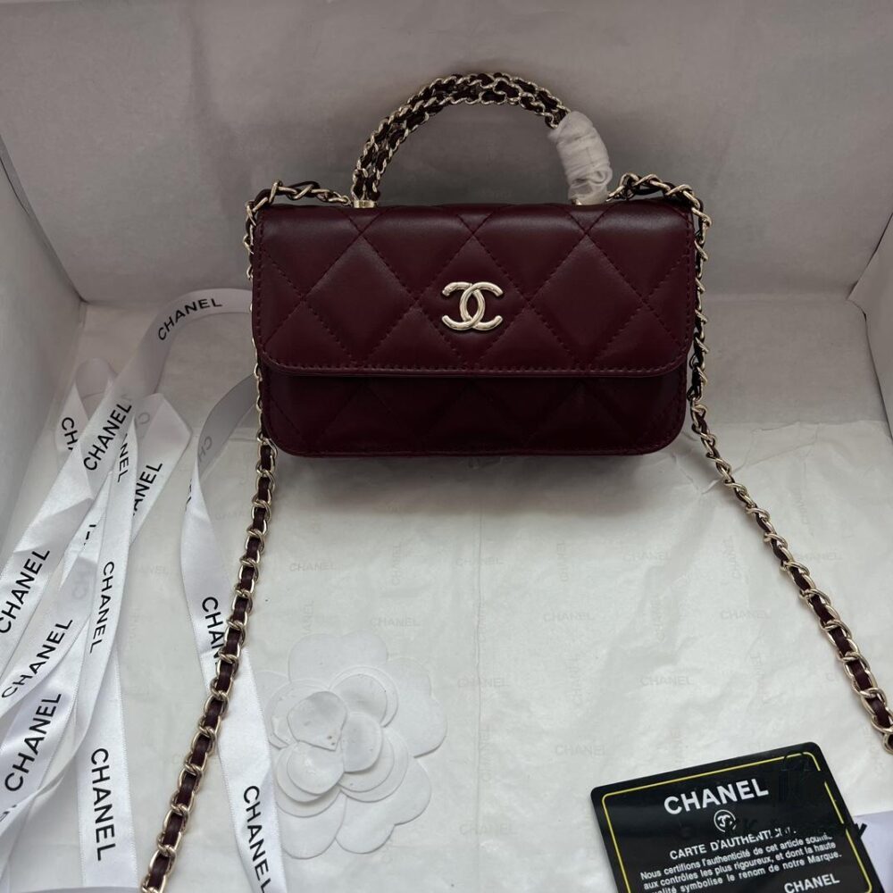 69305126f09edb6de4c4ec93 Chanel 24B New Collection WOC. Top-grain waxed leather with a braided 'twisted rope' metal chain handle, composed of three separate chains forming an integrated fixed handle. Compact size: 17x10cm, Model: 1211