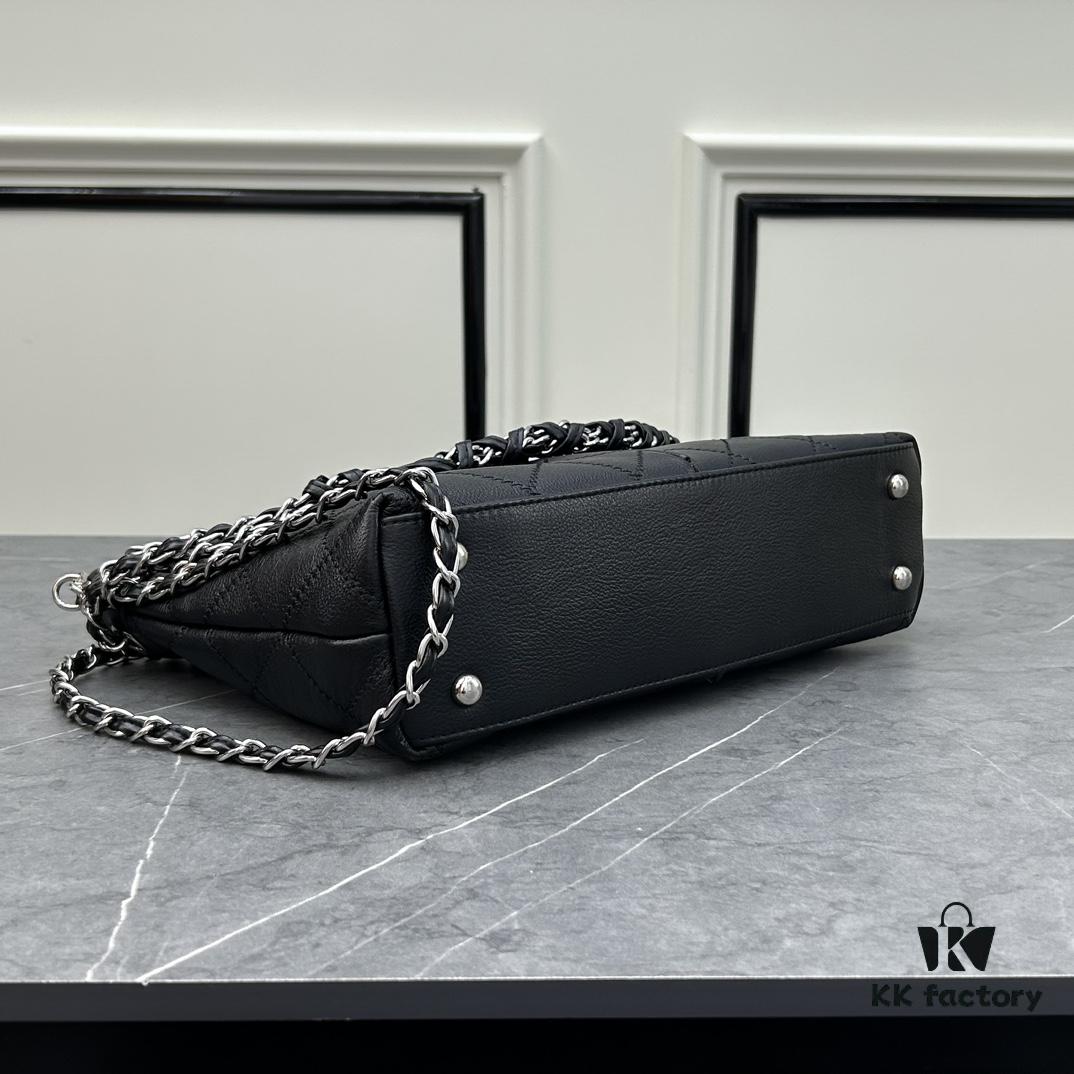 Chanel Vintage Black and Silver Shoulder Tote