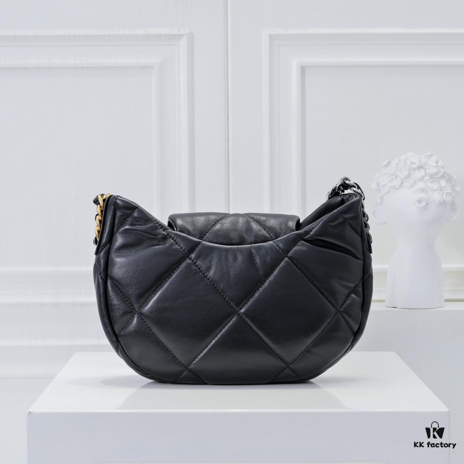 693051def09edb6de4c4ed5f Chanel 19 Shoulder Bag in Quilted Calfskin with CC Logo and Chain Strap