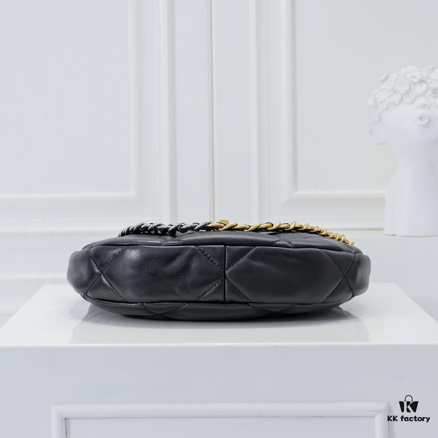 693051e0f09edb6de4c4ed61 Chanel 19 Shoulder Bag in Quilted Calfskin with CC Logo and Chain Strap