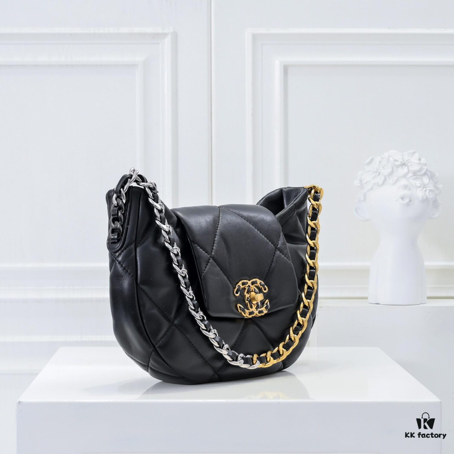 693051e1f09edb6de4c4ed62 Chanel 19 Shoulder Bag in Quilted Calfskin with CC Logo and Chain Strap
