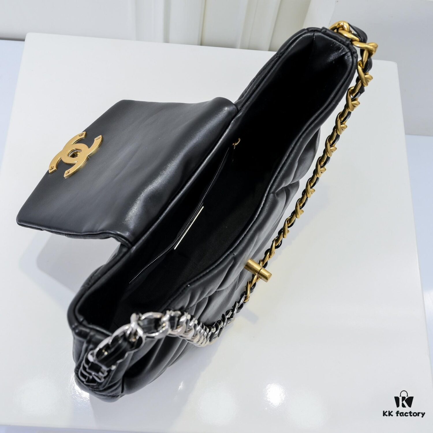 693051e3f09edb6de4c4ed63 Chanel 19 Shoulder Bag in Quilted Calfskin with CC Logo and Chain Strap