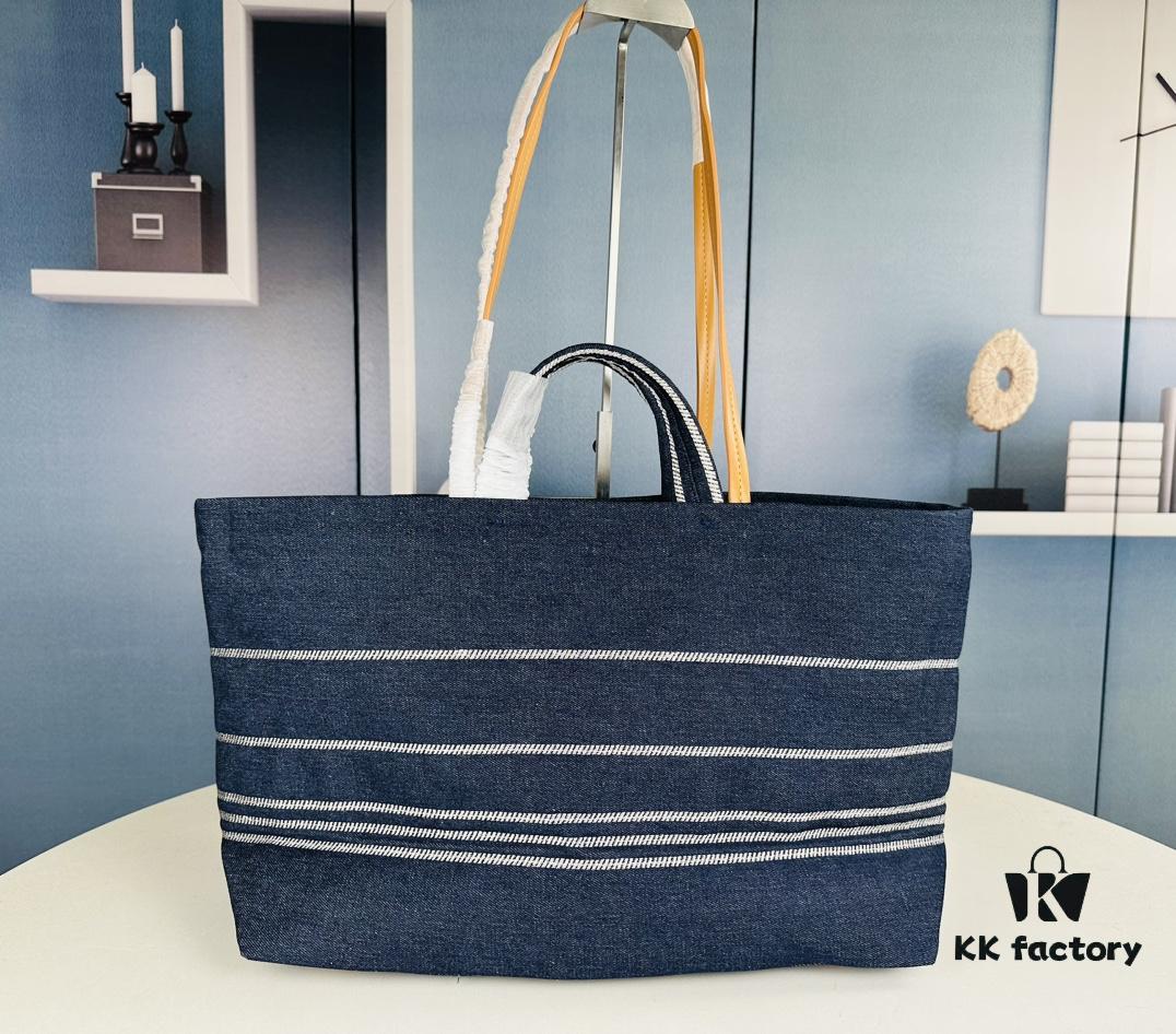 693051e6f09edb6de4c4ed6a Large New Arrival CHANEL Navy Striped Denim Beach Tote – The Perfect Companion for Vacation and Everyday Elegance