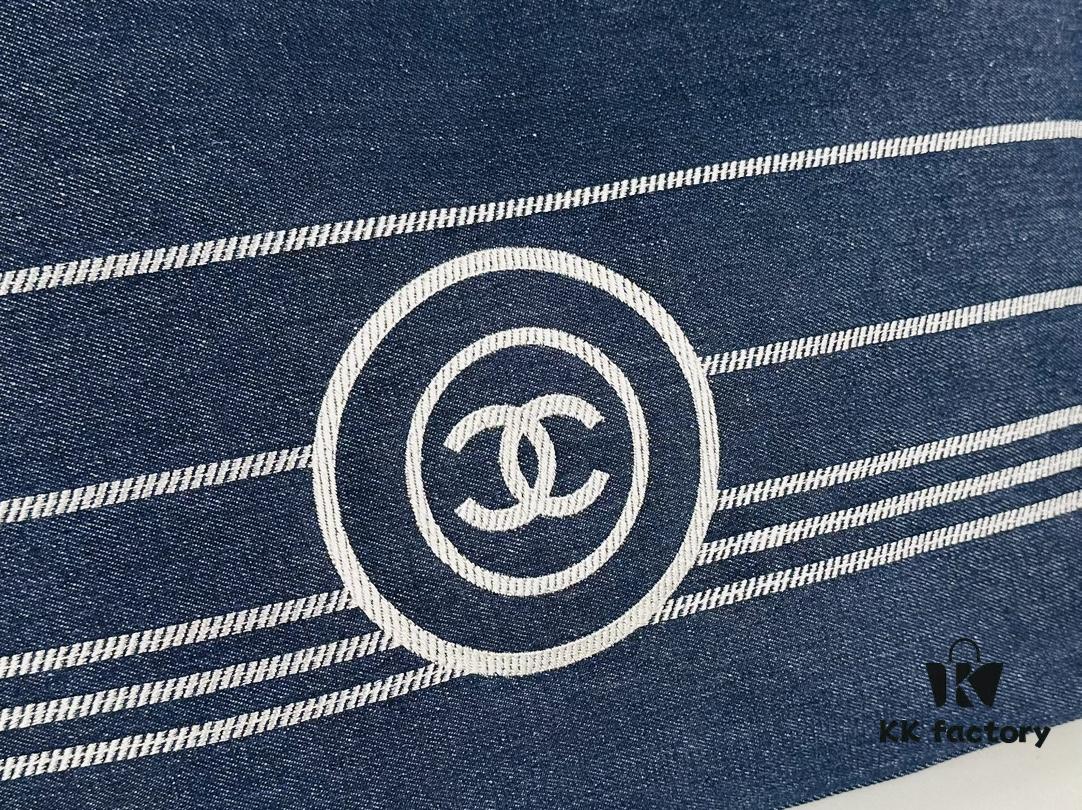 693051e8f09edb6de4c4ed6c Large New Arrival CHANEL Navy Striped Denim Beach Tote – The Perfect Companion for Vacation and Everyday Elegance