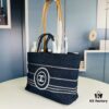 693051eaf09edb6de4c4ed70 Small-sized New Arrival CHANEL Navy Blue Striped Denim Beach Tote