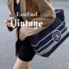 693051f0f09edb6de4c4ed77 Large New Arrival CHANEL Navy Striped Denim Beach Tote Bag