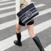 693051f1f09edb6de4c4ed78 Large New Arrival CHANEL Navy Striped Denim Beach Tote Bag