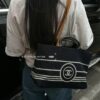693051f3f09edb6de4c4ed7b Large New Arrival CHANEL Navy Striped Denim Beach Tote Bag