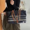 693051f4f09edb6de4c4ed7c Large New Arrival CHANEL Navy Striped Denim Beach Tote Bag