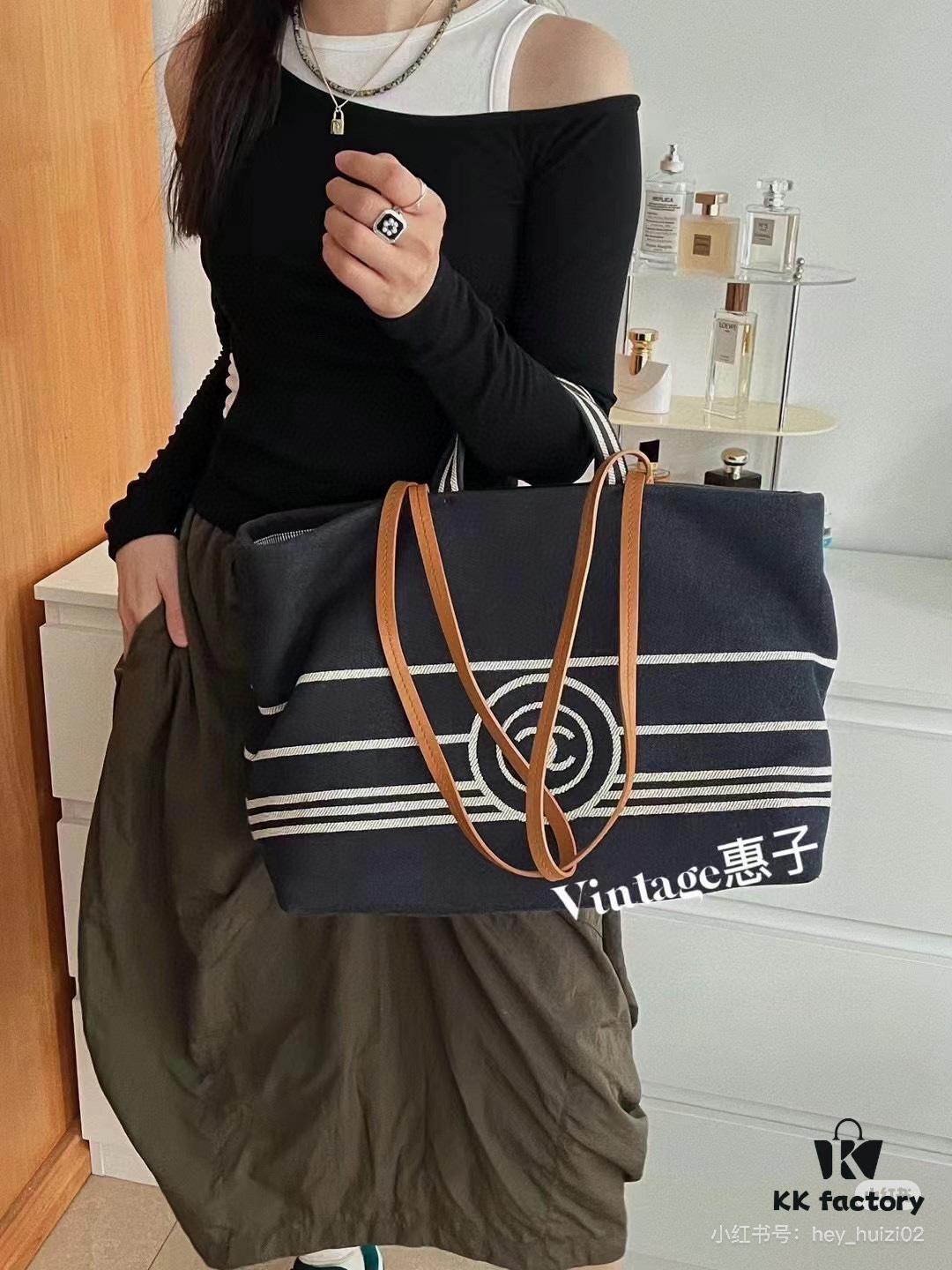 693051f4f09edb6de4c4ed7c Large New Arrival CHANEL Navy Striped Denim Beach Tote Bag