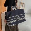 693051f7f09edb6de4c4ed7d Large New Arrival CHANEL Navy Striped Denim Beach Tote Bag