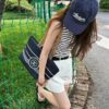 693051f7f09edb6de4c4ed7e Large New Arrival CHANEL Navy Striped Denim Beach Tote Bag