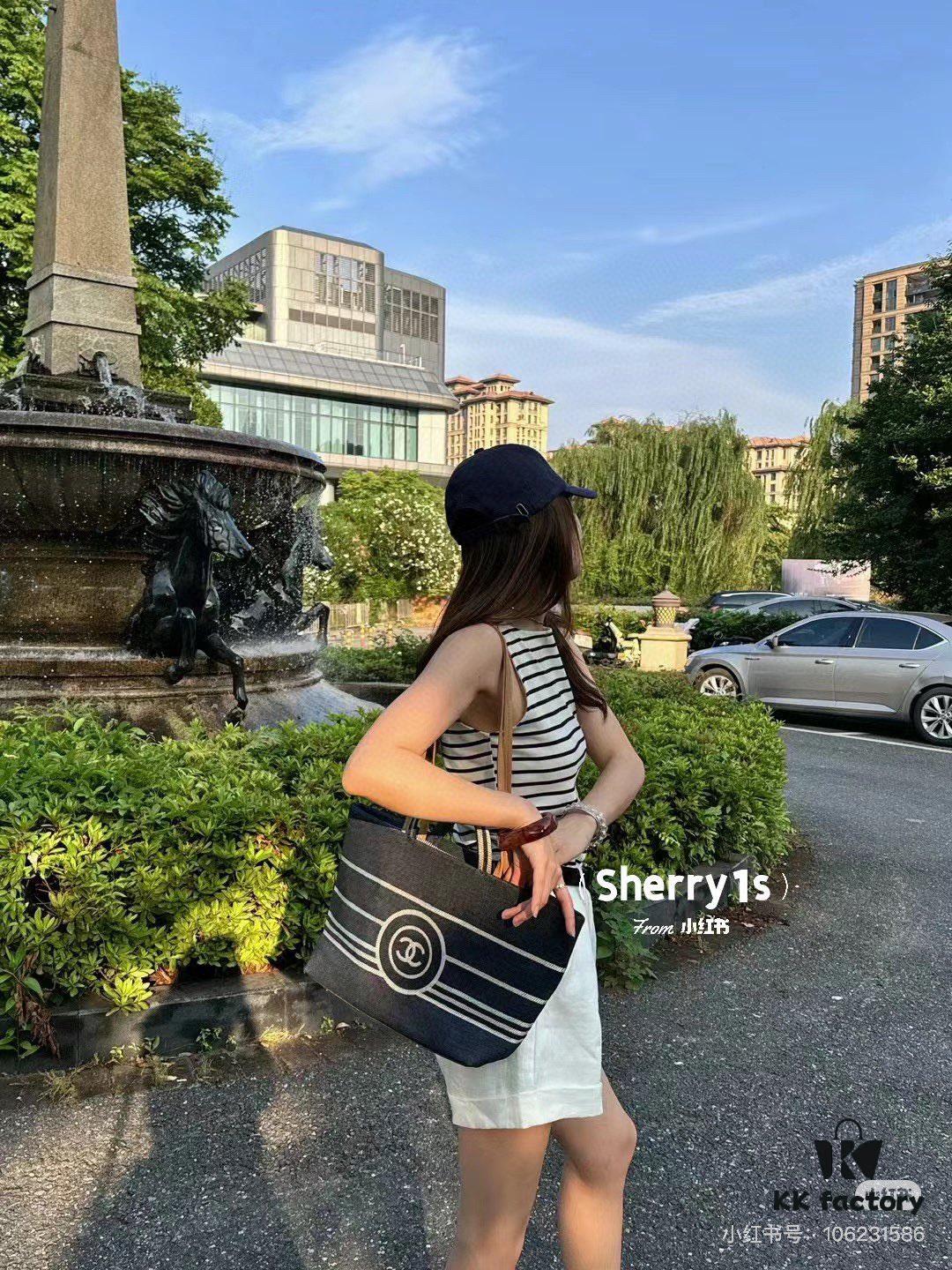 693051f7f09edb6de4c4ed7f Large New Arrival CHANEL Navy Striped Denim Beach Tote Bag
