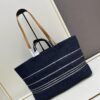 Large New Arrival CHANEL Navy Blue Striped Denim Beach Tote – A Must-Have for Vacation Style