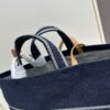 Large New Arrival CHANEL Navy Blue Striped Denim Beach Tote – A Must-Have for Vacation Style