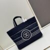 69305206f09edb6de4c4ed8f Small-sized New Arrival CHANEL Navy Blue Striped Denim Beach Tote Bag
