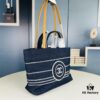 6930520ff09edb6de4c4ed9d Small-sized New Arrival CHANEL Navy Blue Striped Denim Beach Tote