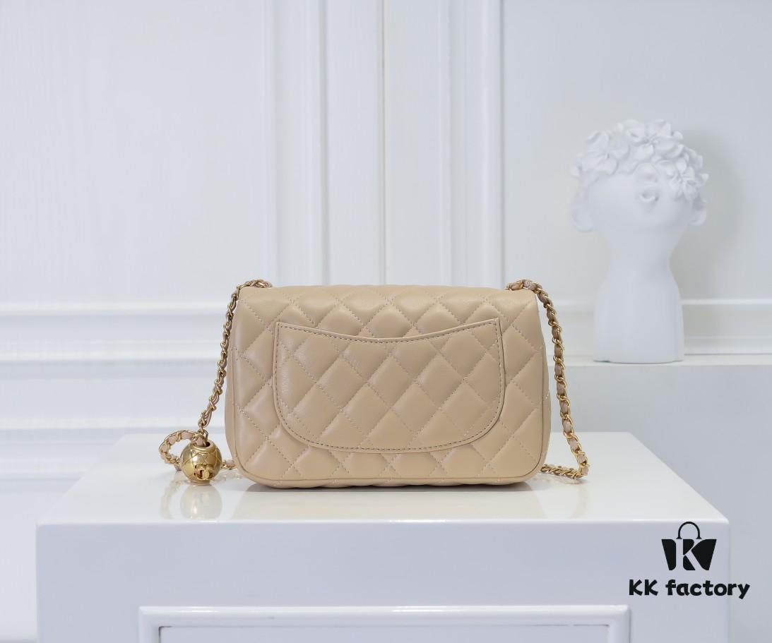 69305244f09edb6de4c4eded Large Beige Chanel CF Mini Metal Flap Bag - Bestseller with Decorative Gold Ball on Chain