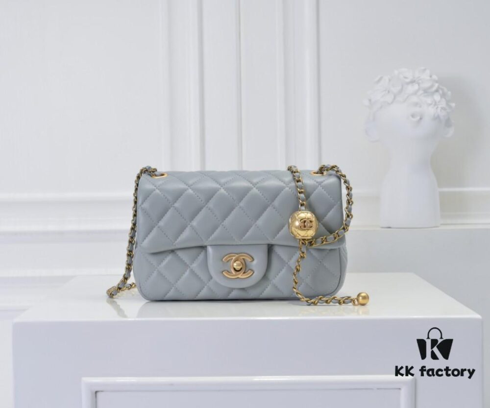 6930524bf09edb6de4c4edf8 Large Gray Goat Chanel CF Mini Flap Bag with Metal Chain and Small Gold Ball Accent
