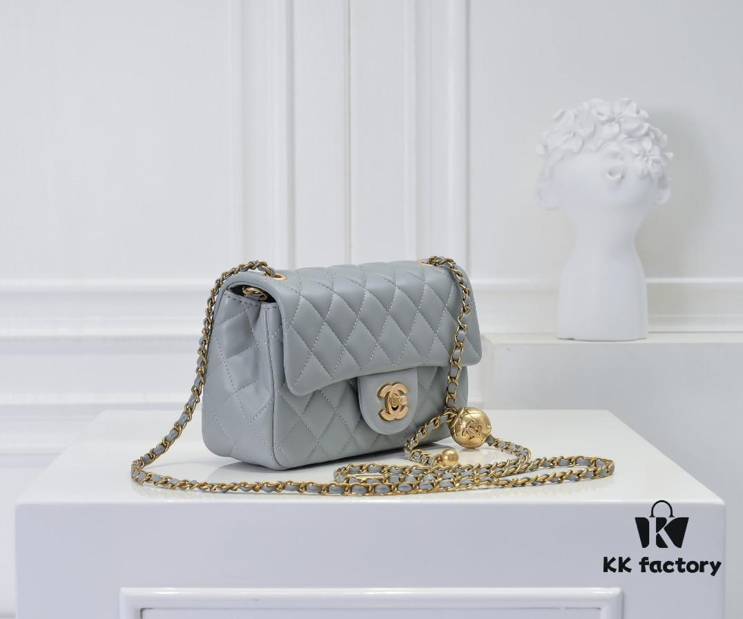 6930524df09edb6de4c4edfa Large Gray Goat Chanel CF Mini Flap Bag with Metal Chain and Small Gold Ball Accent