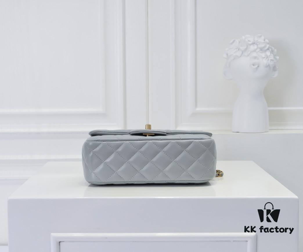 6930524ff09edb6de4c4edfe Large Gray Goat Chanel CF Mini Flap Bag with Metal Chain and Small Gold Ball Accent