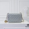 69305251f09edb6de4c4ee00 Large Gray Goat Chanel CF Mini Flap Bag with Metal Chain and Small Gold Ball Accent
