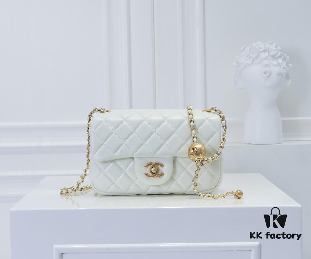 69305253f09edb6de4c4ee04 Large White Chanel CF Mini Chain Bag with Small Golden Ball Accent