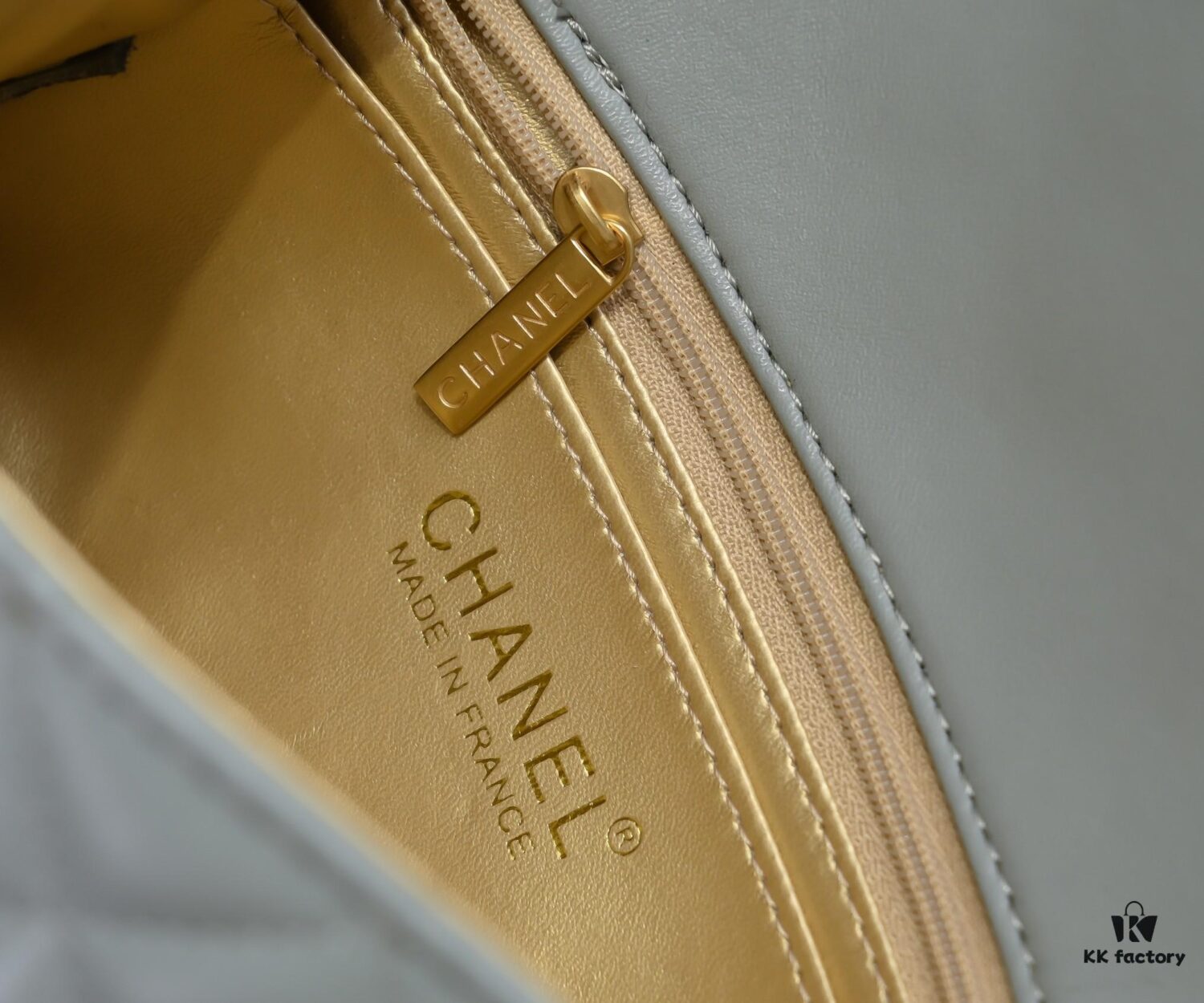 69305255f09edb6de4c4ee07 Large Gray Goat Chanel CF Mini Flap Bag with Metal Chain and Small Gold Ball Accent