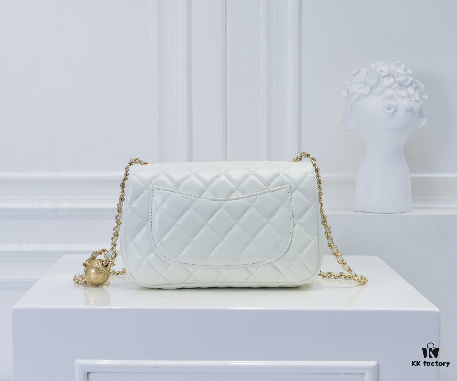 69305255f09edb6de4c4ee08 Large White Chanel CF Mini Chain Bag with Small Golden Ball Accent