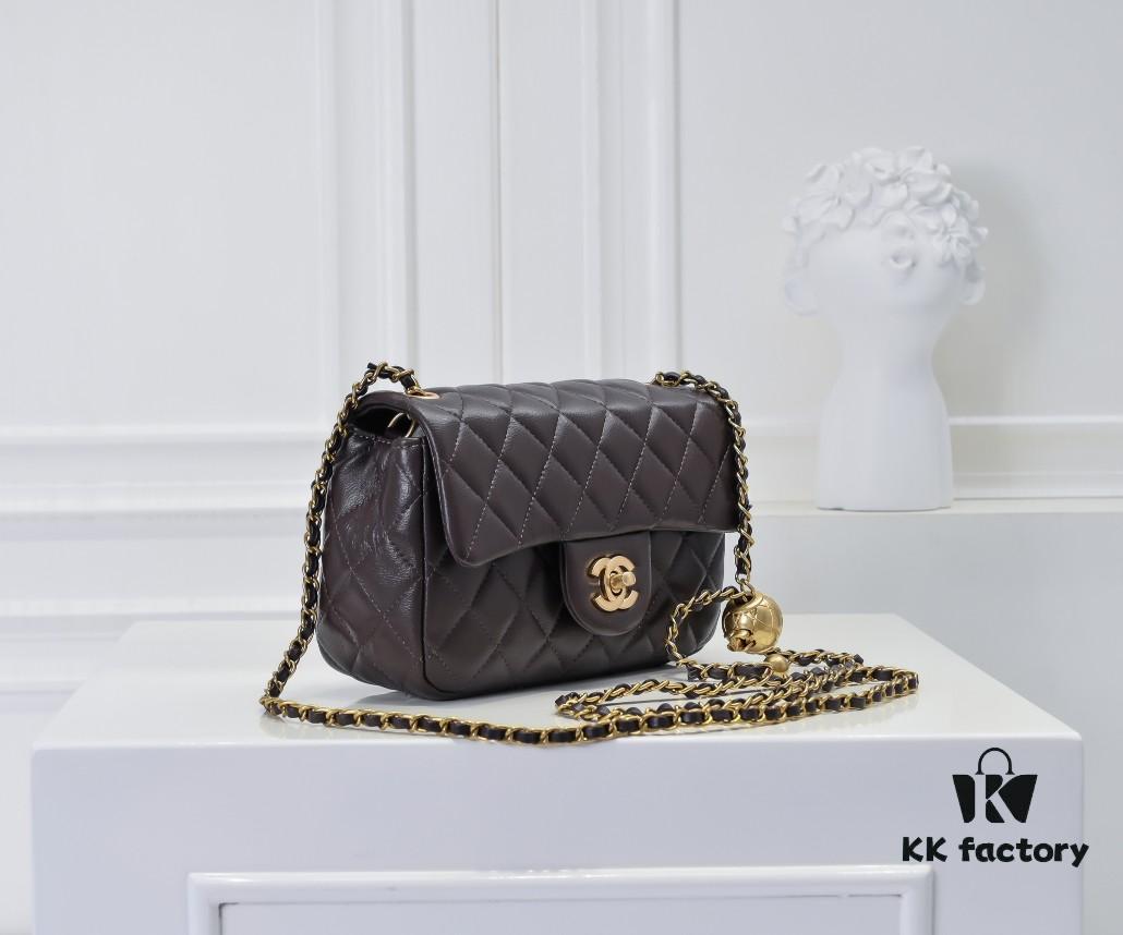 69305258f09edb6de4c4ee0d Large Chocolate Brown Chanel CF Mini Metal Flap Bag with Small Golden Ball Accent
