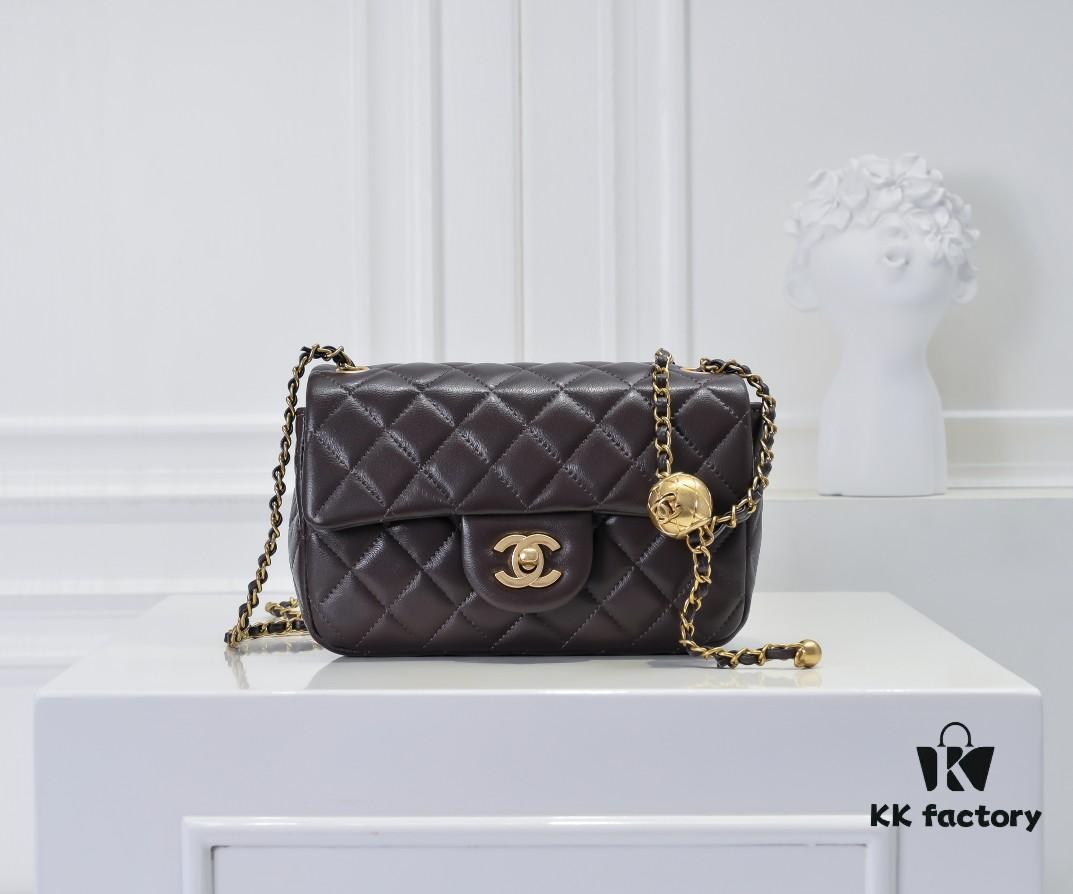 69305258f09edb6de4c4ee0f Large Chocolate Brown Chanel CF Mini Metal Flap Bag with Small Golden Ball Accent