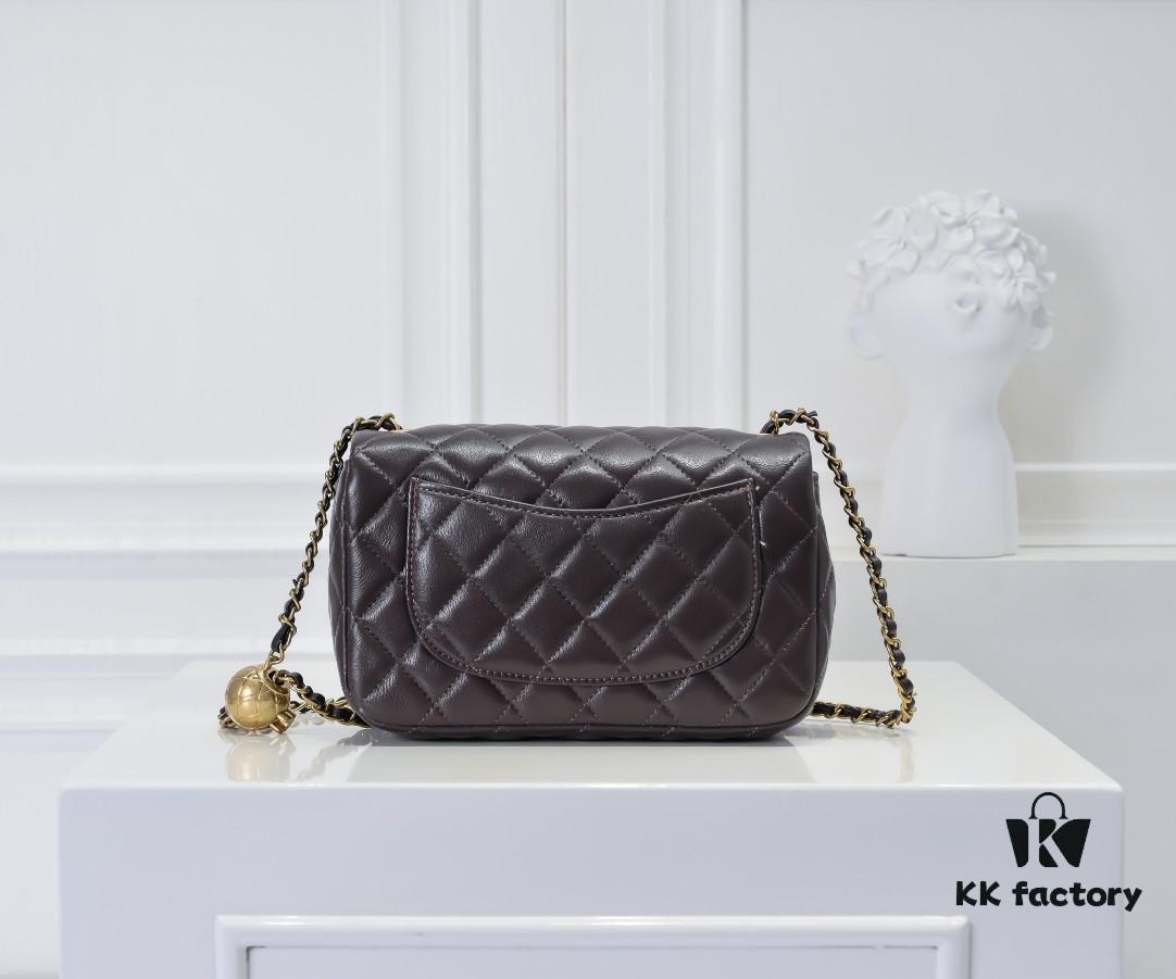 6930525bf09edb6de4c4ee11 Large Chocolate Brown Chanel CF Mini Metal Flap Bag with Small Golden Ball Accent