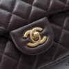 6930525df09edb6de4c4ee14 Large Chocolate Brown Chanel CF Mini Metal Flap Bag with Small Golden Ball Accent