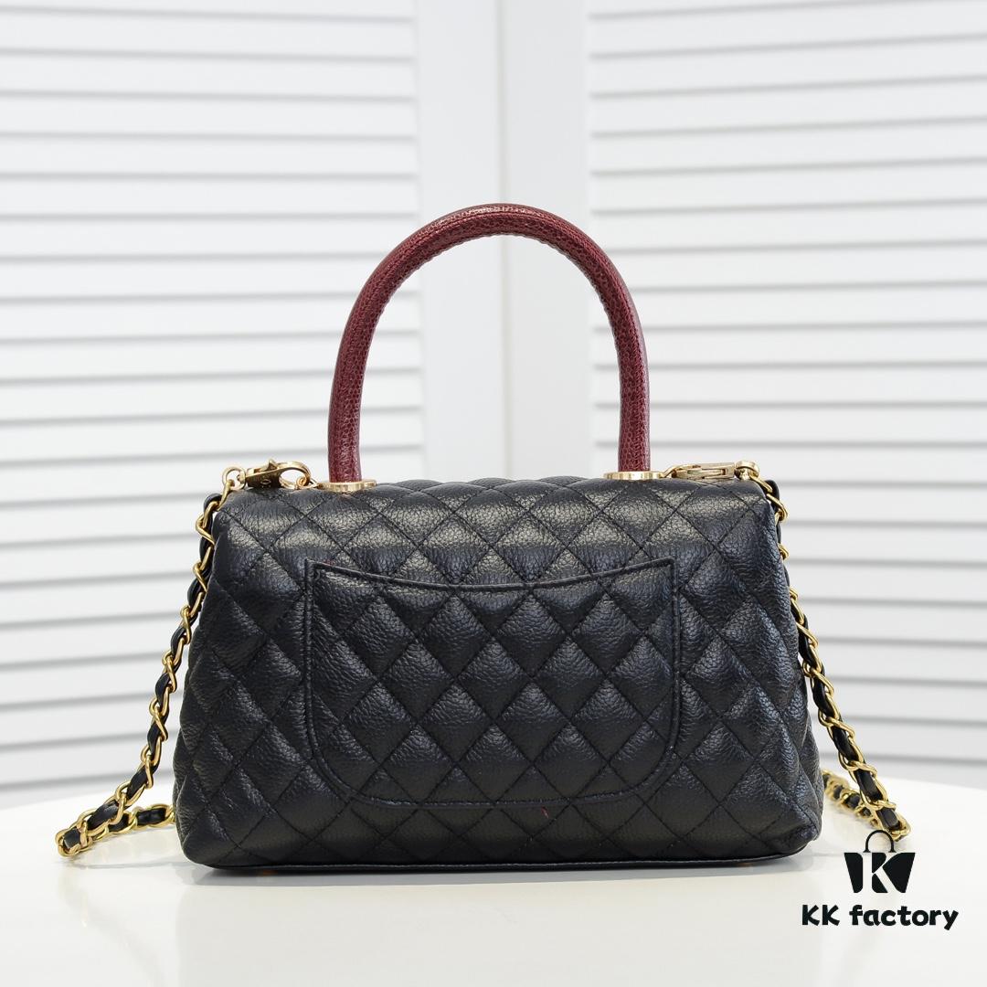 693052a9f09edb6de4c4ee73 Black and Red Chanel-Style Shoulder Handbag with Unique Clasp Design, Dual Carry Options (Handheld or Crossbody), Premium Imported Full-Grain Calfskin with Lychee Texture, Upgraded Gold-Tone Hardware
