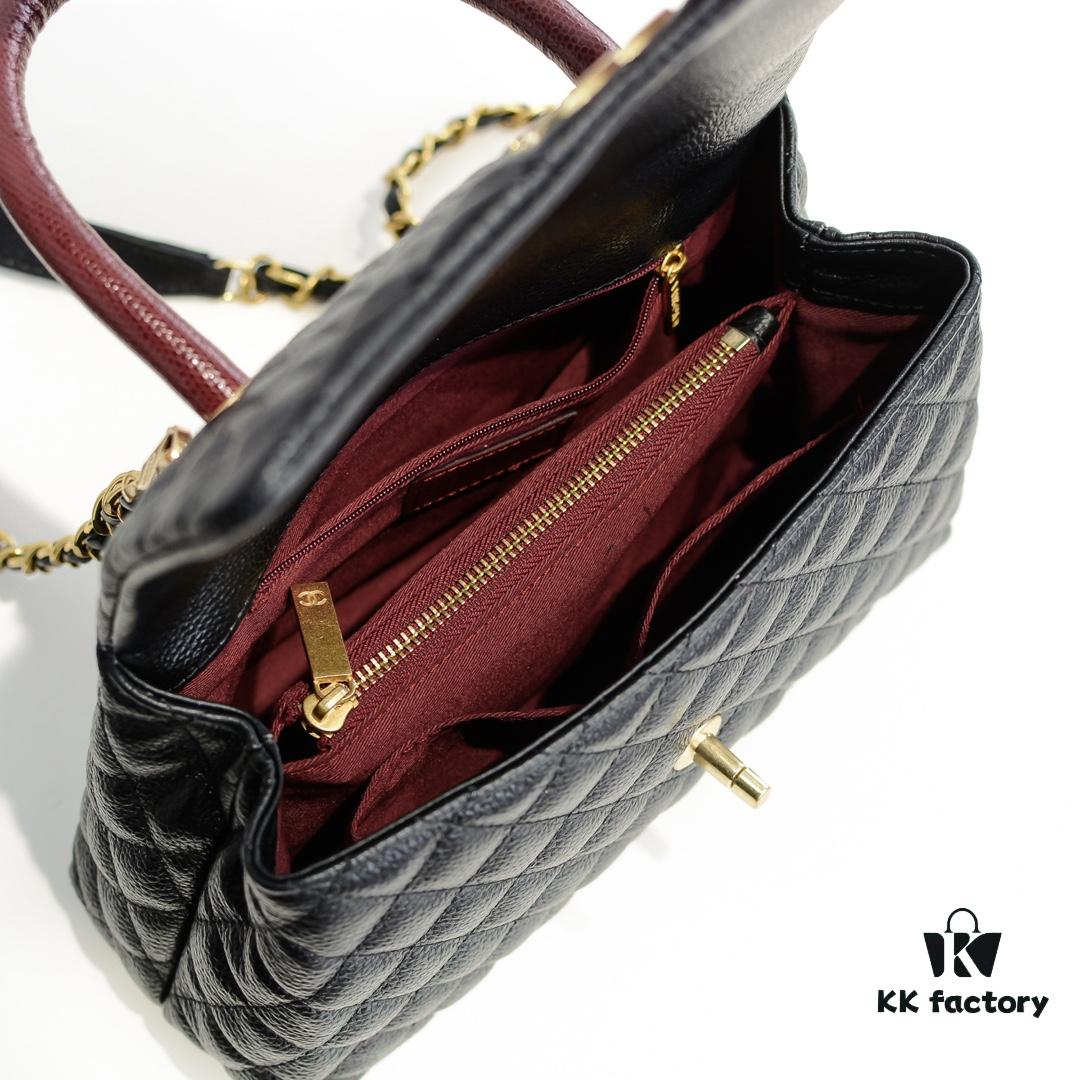 693052aef09edb6de4c4ee77 Black and Red Chanel-Style Shoulder Handbag with Unique Clasp Design, Dual Carry Options (Handheld or Crossbody), Premium Imported Full-Grain Calfskin with Lychee Texture, Upgraded Gold-Tone Hardware