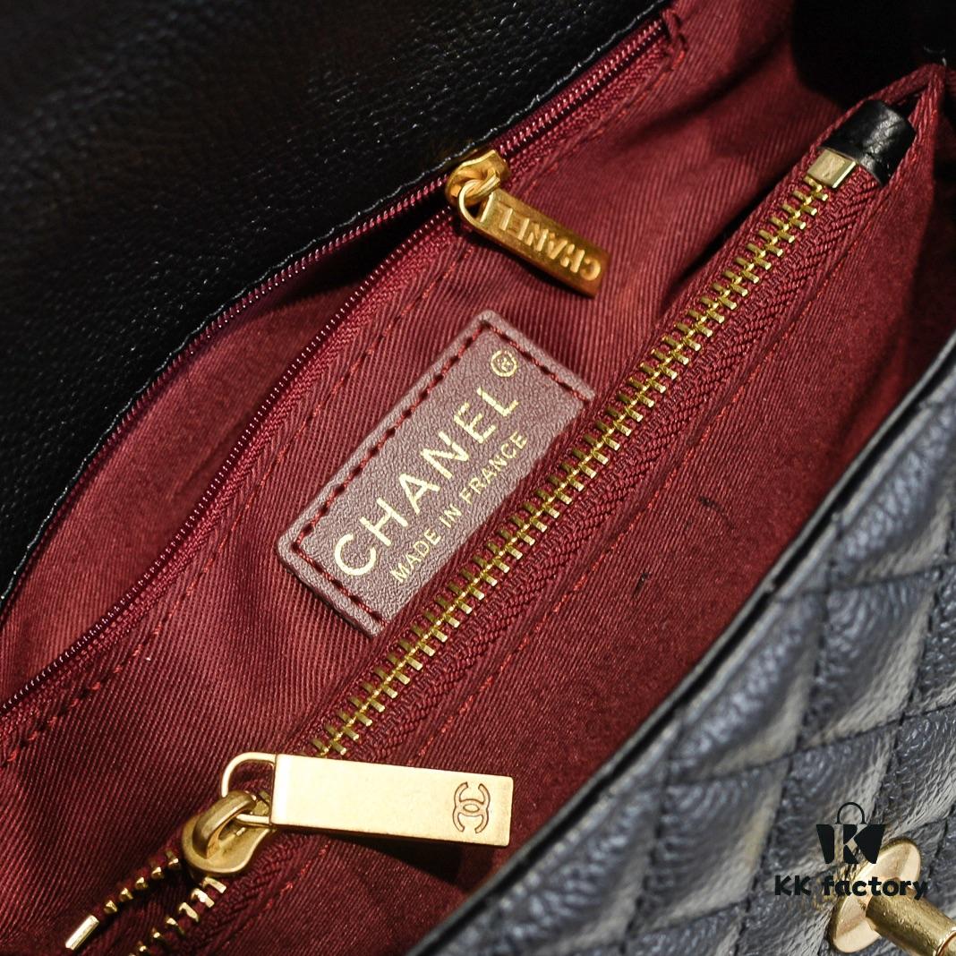 693052b2f09edb6de4c4ee7b Black and Red Chanel-Style Shoulder Handbag with Unique Clasp Design, Dual Carry Options (Handheld or Crossbody), Premium Imported Full-Grain Calfskin with Lychee Texture, Upgraded Gold-Tone Hardware