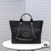 693052f9f09edb6de4c4eee7 Chanel Tote Bag - Spring and Summer Striped Canvas Beach Shopping Bag with Chain Detail