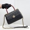 693052fbf09edb6de4c4eeea Black and Red Chanel-Style Shoulder Handbag with Unique Clasp Design, Dual Carry Options (Handheld or Crossbody), Premium Imported Full-Grain Calfskin with Lychee Texture, Upgraded Gold-Tone Hardware