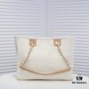 69305303f09edb6de4c4eefa Chanel Tote Bag - Spring Summer Striped Canvas Beach Shopping Bag with Chain Detail