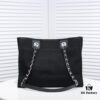 Chanel Tote Bag - Spring Summer Striped Canvas Beach Shopping Bag with Chain Detail