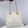 6930530df09edb6de4c4ef09 Chanel Tote Bag - Spring Summer Striped Canvas Beach Shopping Bag with Chain Detail