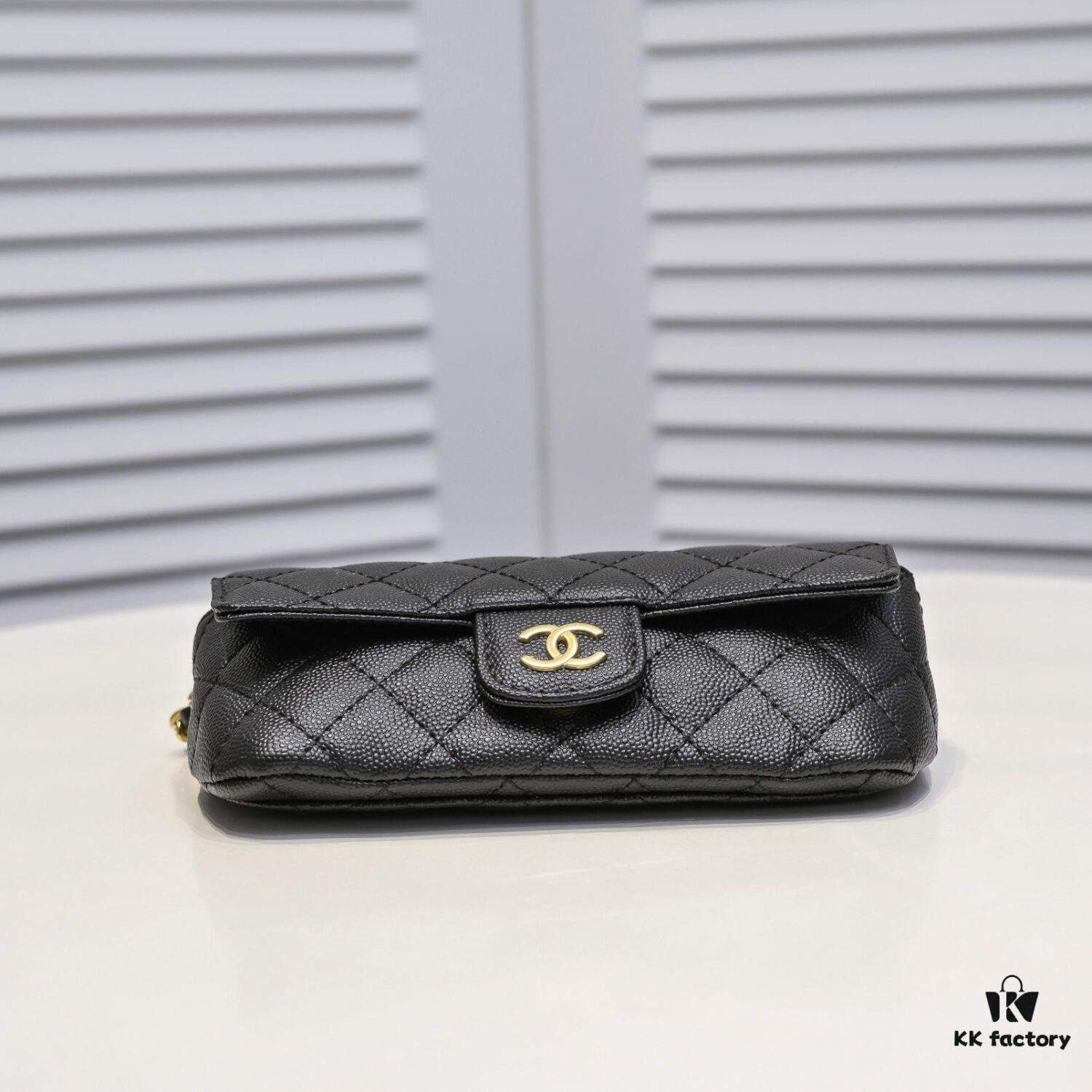 6930531cf09edb6de4c4ef20 Cowhide Quilted Chanel Sunglasses Case with Ice Cream Side Design, Adjustable Strap, Light Gold Metal Trim
