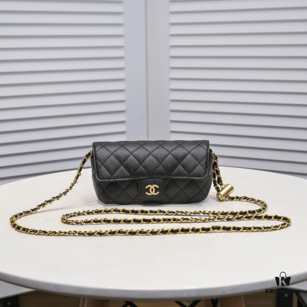 6930531df09edb6de4c4ef22 Cowhide Quilted Chanel Sunglasses Case with Ice Cream Side Design, Adjustable Strap, Light Gold Metal Trim