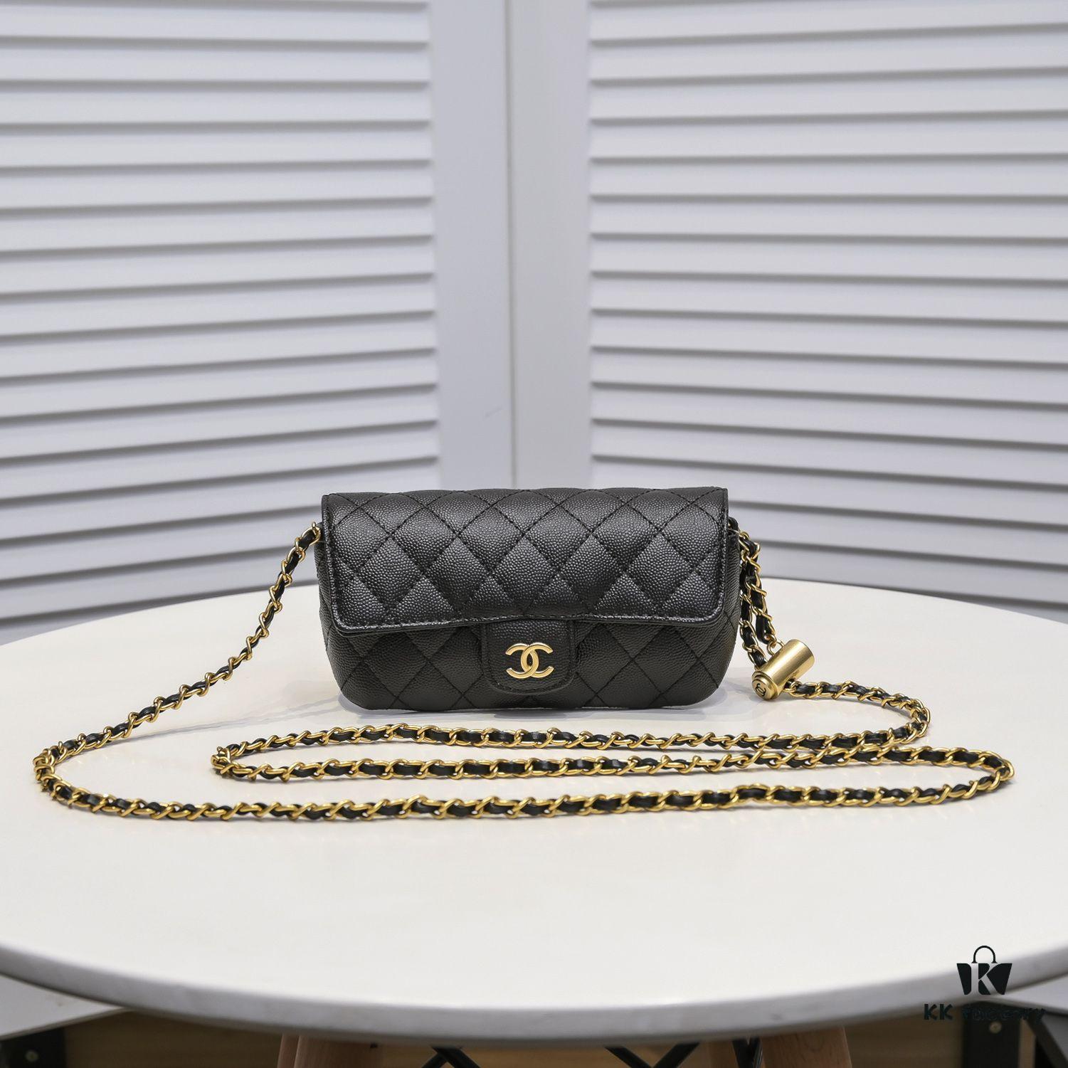 6930531df09edb6de4c4ef22 Cowhide Quilted Chanel Sunglasses Case with Ice Cream Side Design, Adjustable Strap, Light Gold Metal Trim