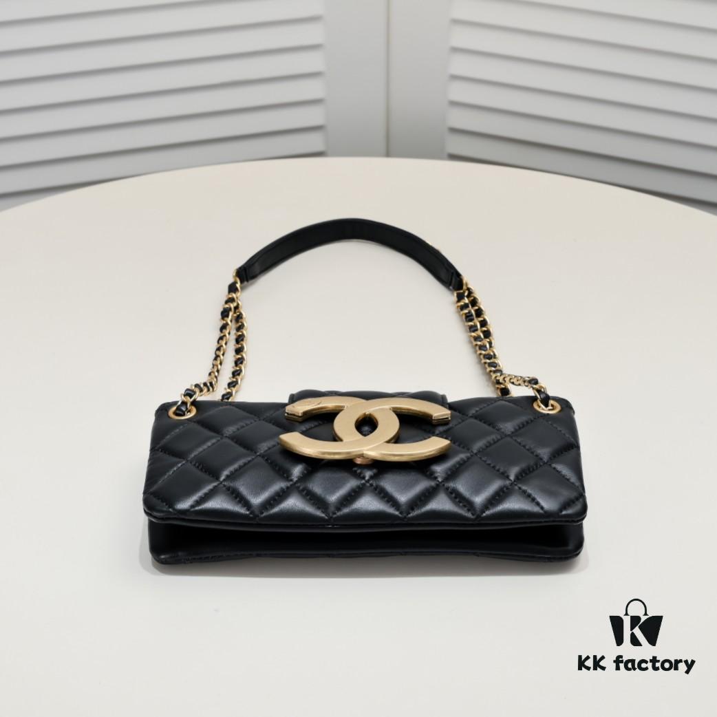69305342f09edb6de4c4ef5d Chanel 24C Retro Large Logo Baguette Mini in Black Lambskin