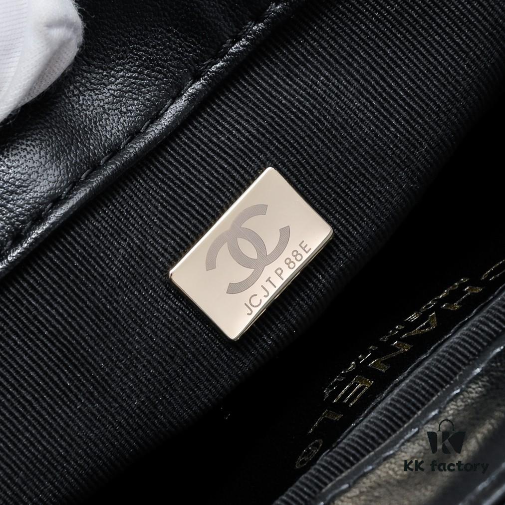69305342f09edb6de4c4ef5e Chanel 24C Retro Large Logo Hobo Shoulder Bag in Black Lambskin