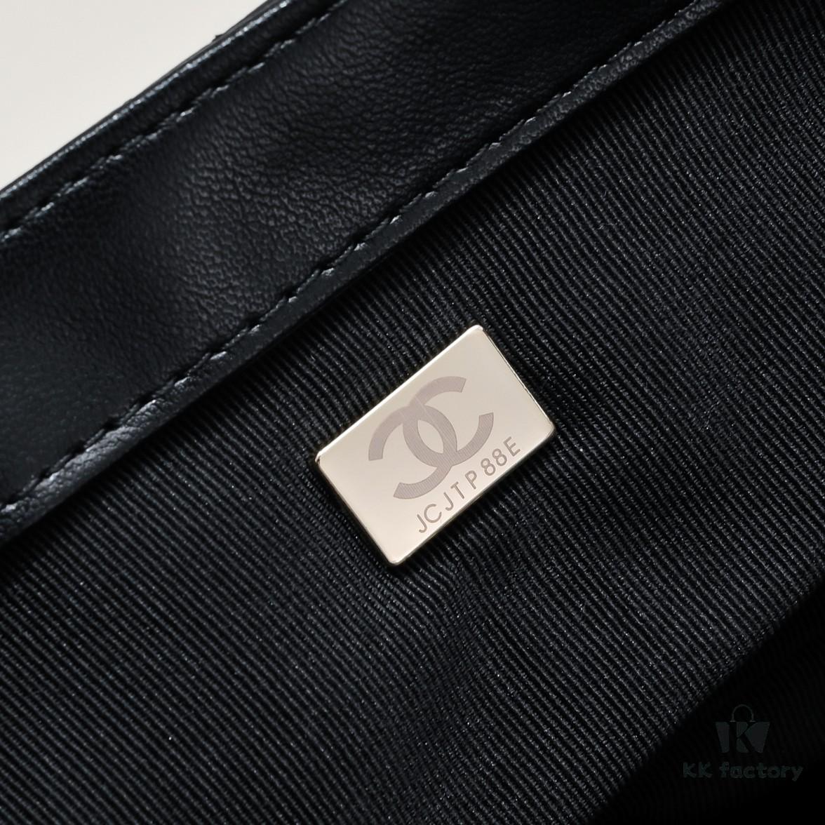 69305346f09edb6de4c4ef63 Chanel 24C Retro Large Logo Baguette Mini in Black Lambskin