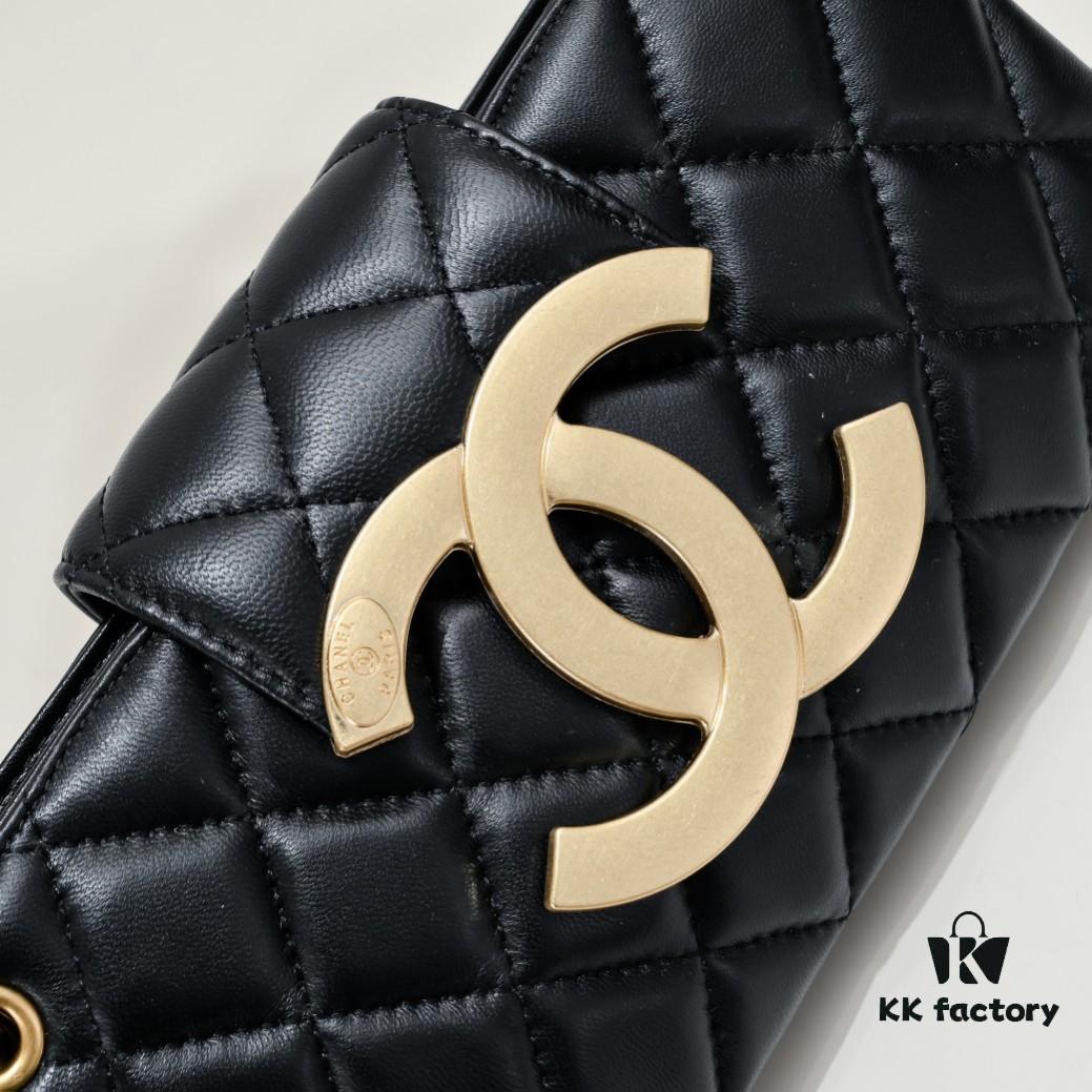 69305346f09edb6de4c4ef64 Chanel 24C Retro Large Logo Baguette Mini in Black Lambskin