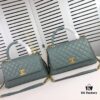 69305357f09edb6de4c4ef7f Large Misty Blue Chanel-Style Flap Bag with Unique Design, Dual Carry Tote and Shoulder Option